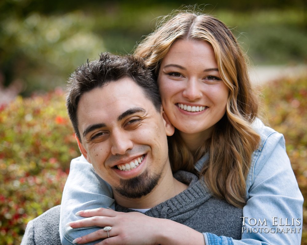 Jesse surprises Alayna with a marriage proposal in Seattle's Kubota Garden. Tom Ellis Photography, Sseattle engagement photographer