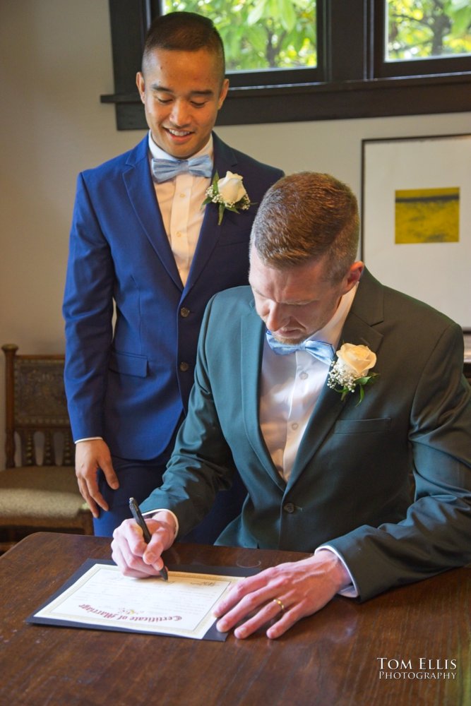 Amado and Ryan's same-sex wedding ceremony at Spinasse restaurant in Seattle