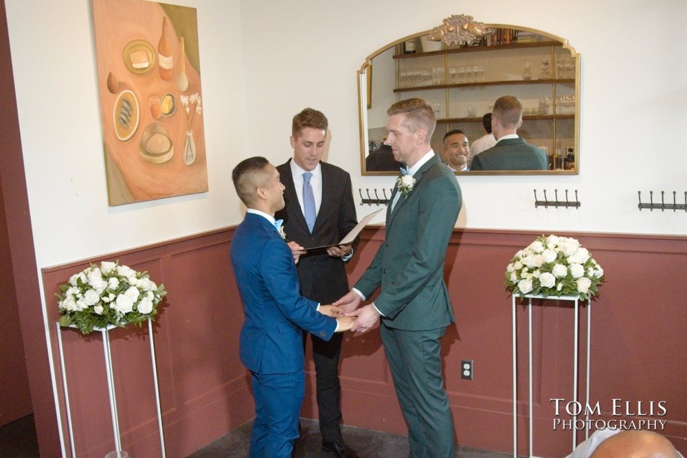 Amado and Ryan's same-sex wedding ceremony at Spinasse restaurant in Seattle