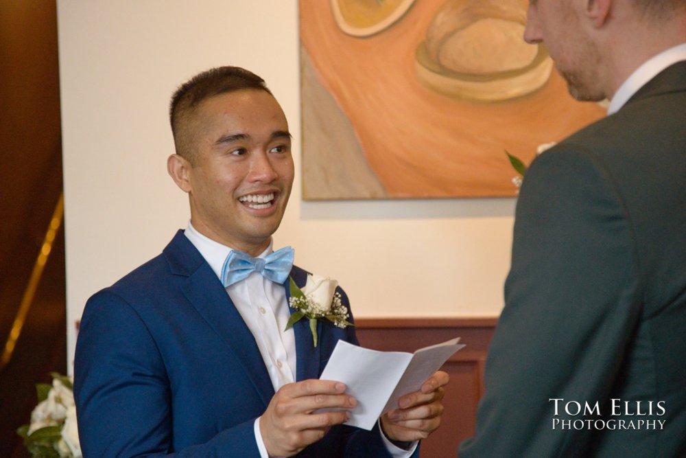 Amado and Ryan's same-sex wedding ceremony at Spinasse restaurant in Seattle