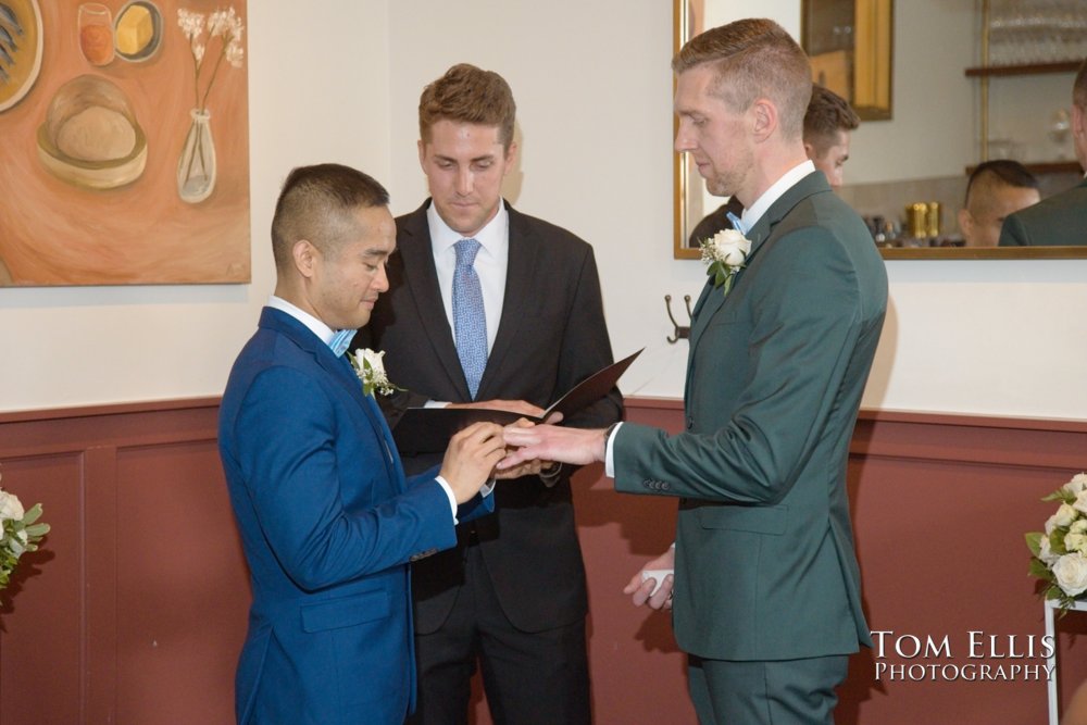 Amado and Ryan's same-sex wedding ceremony at Spinasse restaurant in Seattle