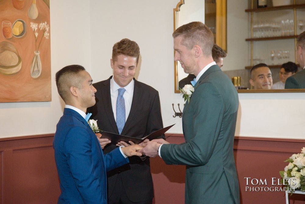 Amado and Ryan's same-sex wedding ceremony at Spinasse restaurant in Seattle