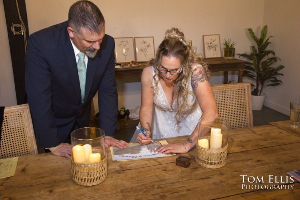 Alison and Nate had a wonderful late-Autumn wedding at the Hideaway Cellars in Seattle. Tom Ellis Photography, Seattle wedding photographer