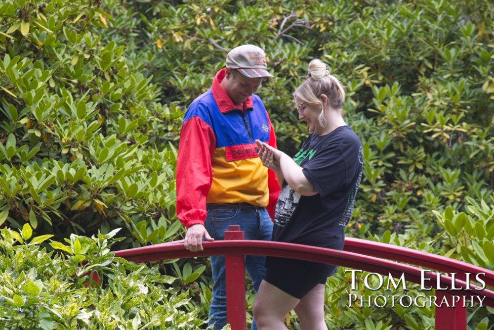 Sam's marriage proposal to Kristin in the Kubota Garden. Tom Ellis Photography, Seattl