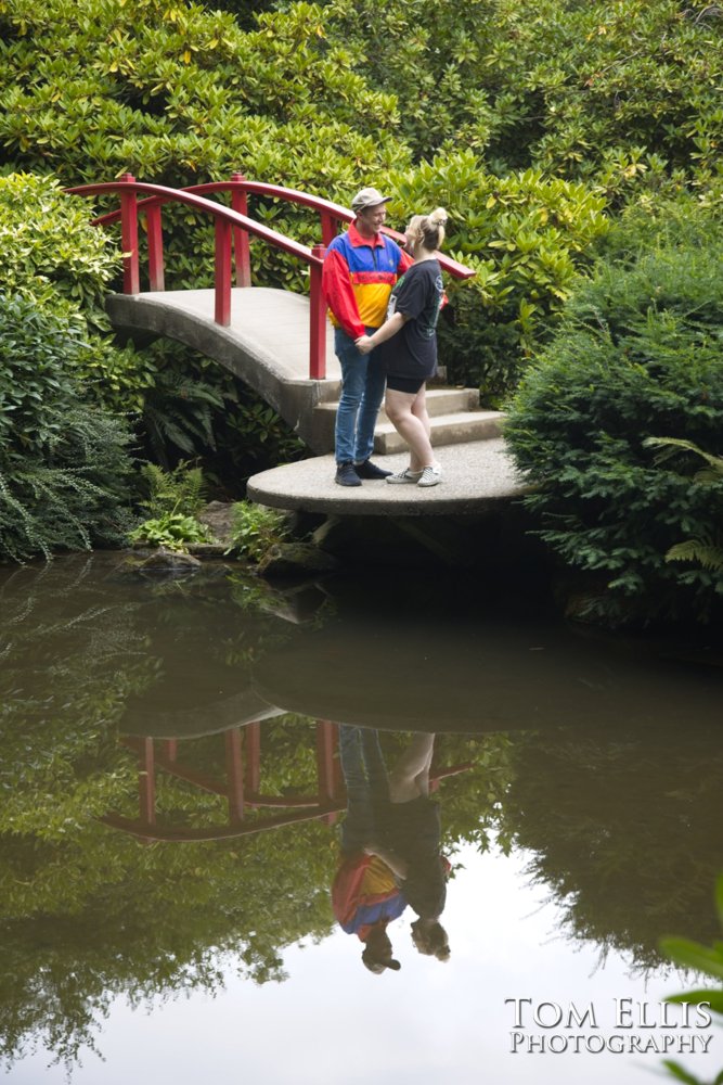 Sam's marriage proposal to Kristin in the Kubota Garden. Tom Ellis Photography, Seattl