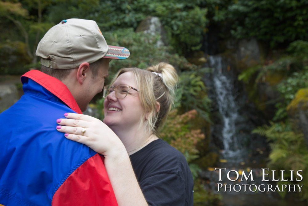 Sam's marriage proposal to Kristin in the Kubota Garden. Tom Ellis Photography, Seattl